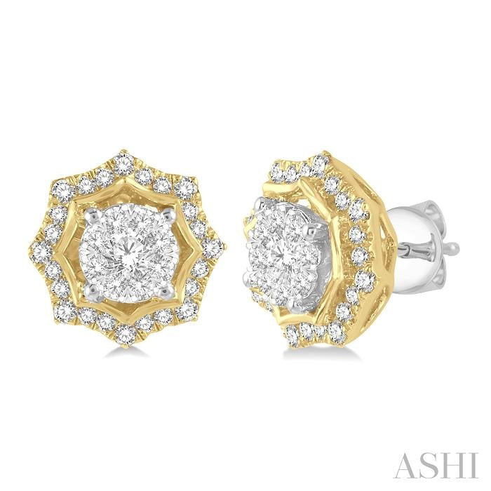 1/2 Ctw Star Lattice Shine Bright Round Cut Diamond Earrings in 14K White and Yellow Gold