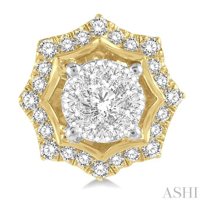 1/2 Ctw Star Lattice Shine Bright Round Cut Diamond Earrings in 14K White and Yellow Gold