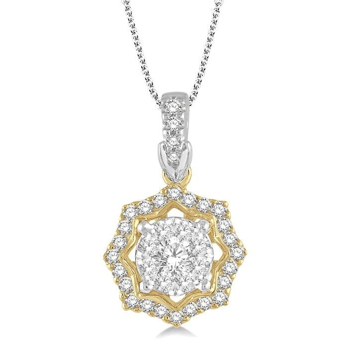 1/3 Ctw Star Lattice Shine Bright Round Cut Diamond Pendant With Chain in 14K White and Yellow Gold