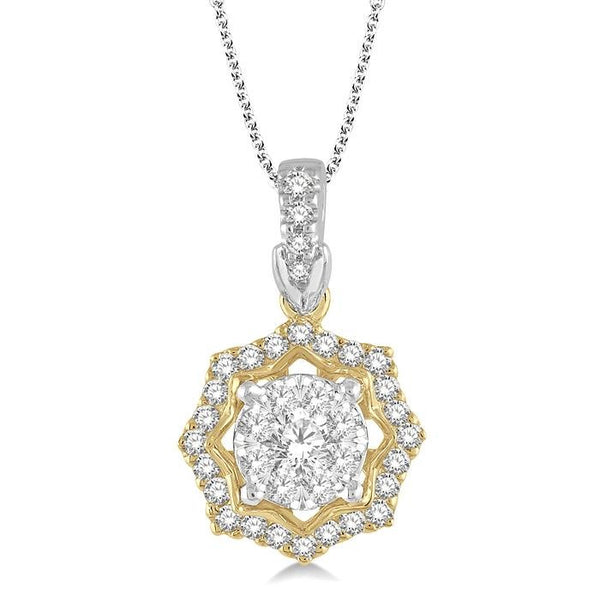 1/3 Ctw Star Lattice Shine Bright Round Cut Diamond Pendant With Chain in 14K White and Yellow Gold