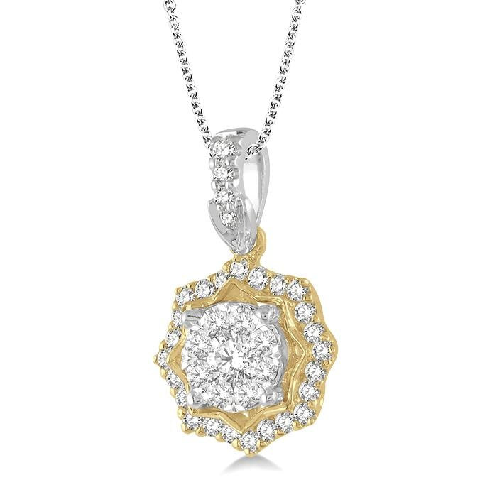 1/3 Ctw Star Lattice Shine Bright Round Cut Diamond Pendant With Chain in 14K White and Yellow Gold