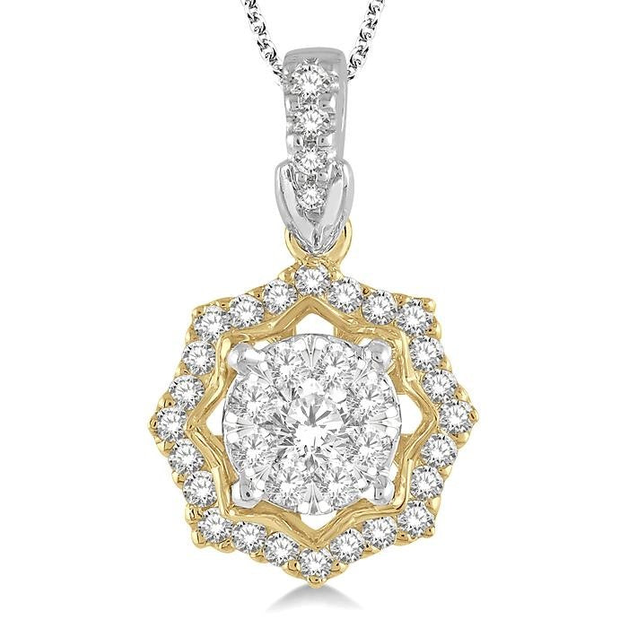 1/3 Ctw Star Lattice Shine Bright Round Cut Diamond Pendant With Chain in 14K White and Yellow Gold