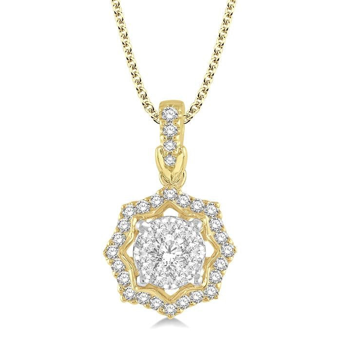 1/3 Ctw Star Lattice Shine Bright Round Cut Diamond Pendant With Chain in 14K Yellow and White Gold