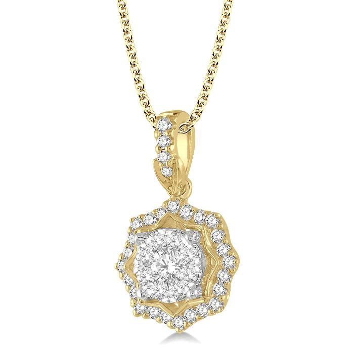 1/3 Ctw Star Lattice Shine Bright Round Cut Diamond Pendant With Chain in 14K Yellow and White Gold