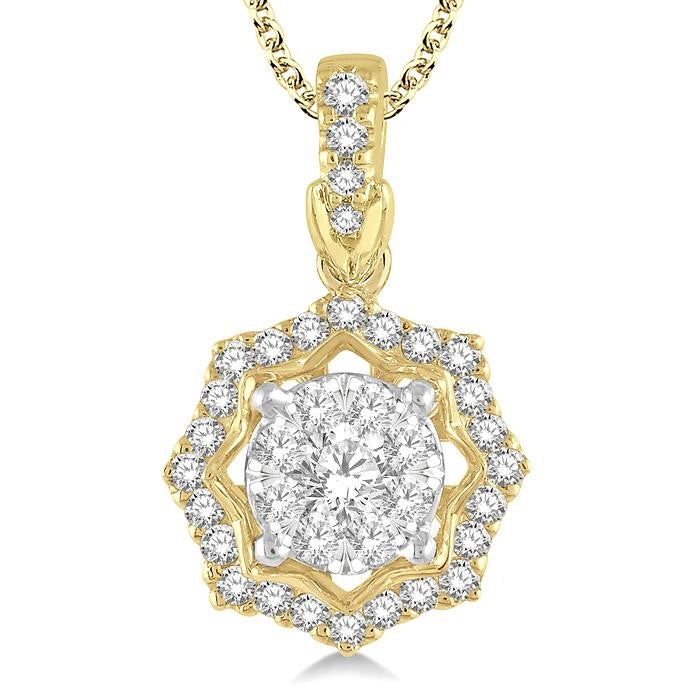 1/3 Ctw Star Lattice Shine Bright Round Cut Diamond Pendant With Chain in 14K Yellow and White Gold