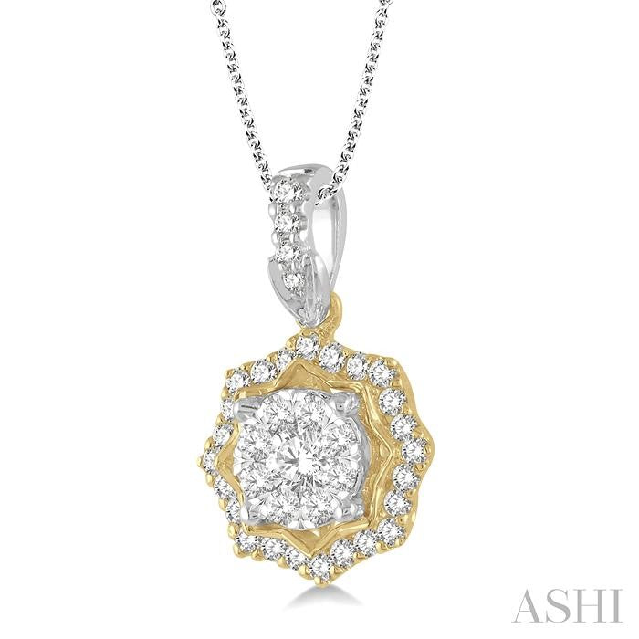 1/3 Ctw Star Lattice Shine Bright Round Cut Diamond Pendant With Chain in 14K White and Yellow Gold