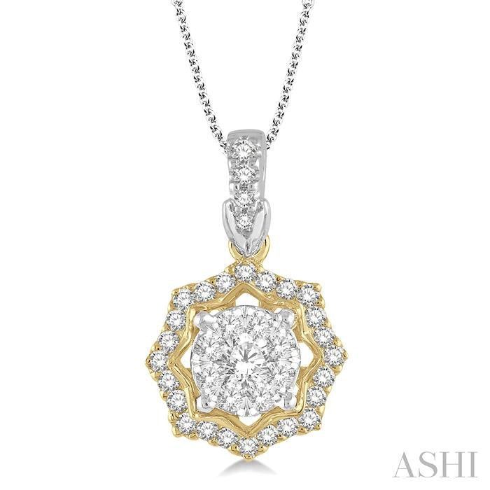 1/3 Ctw Star Lattice Shine Bright Round Cut Diamond Pendant With Chain in 14K White and Yellow Gold