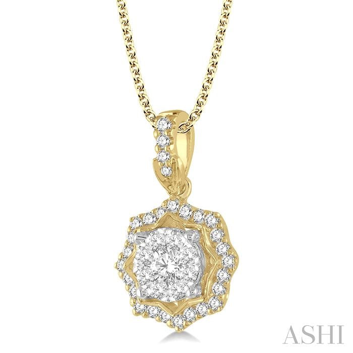 1/3 Ctw Star Lattice Shine Bright Round Cut Diamond Pendant With Chain in 14K Yellow and White Gold