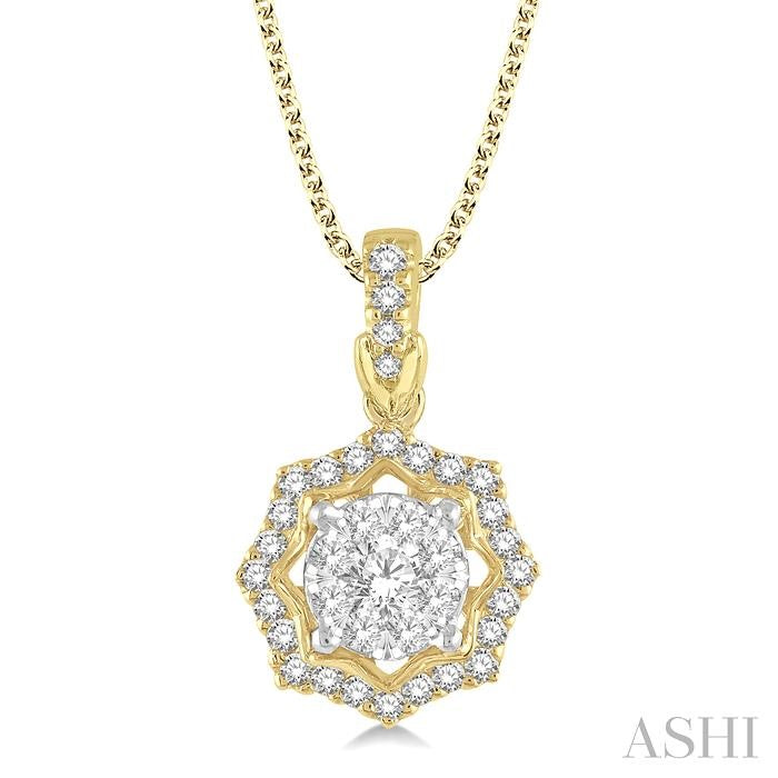 1/3 Ctw Star Lattice Shine Bright Round Cut Diamond Pendant With Chain in 14K Yellow and White Gold