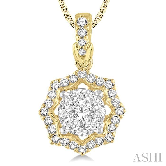 1/3 Ctw Star Lattice Shine Bright Round Cut Diamond Pendant With Chain in 14K Yellow and White Gold