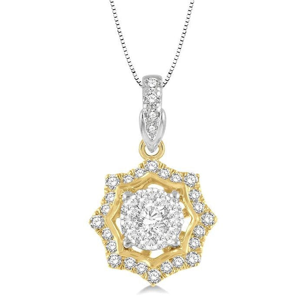 1/4 Ctw Star Lattice Shine Bright Round Cut Diamond Pendant With Chain in 14K White and Yellow Gold