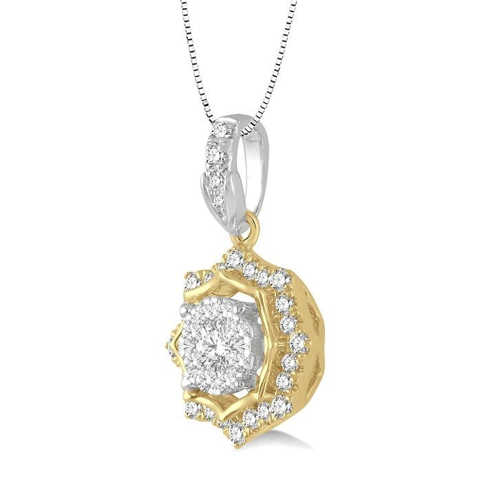 1/4 Ctw Star Lattice Shine Bright Round Cut Diamond Pendant With Chain in 14K White and Yellow Gold