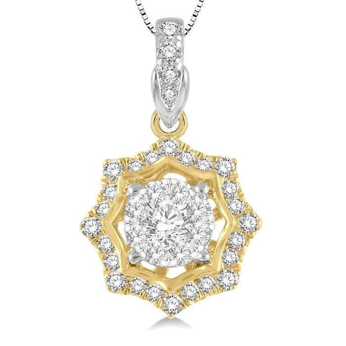 1/4 Ctw Star Lattice Shine Bright Round Cut Diamond Pendant With Chain in 14K White and Yellow Gold