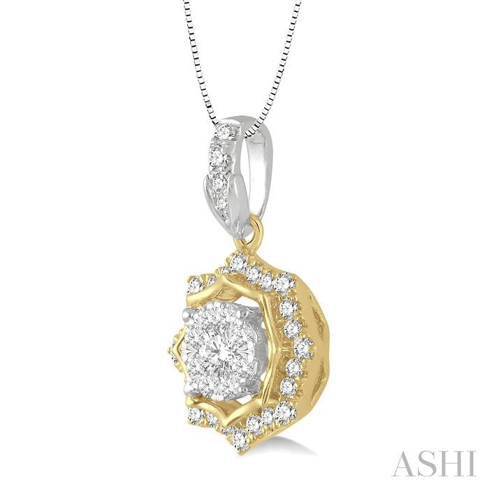 1/4 Ctw Star Lattice Shine Bright Round Cut Diamond Pendant With Chain in 14K White and Yellow Gold