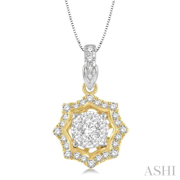 1/4 Ctw Star Lattice Shine Bright Round Cut Diamond Pendant With Chain in 14K White and Yellow Gold