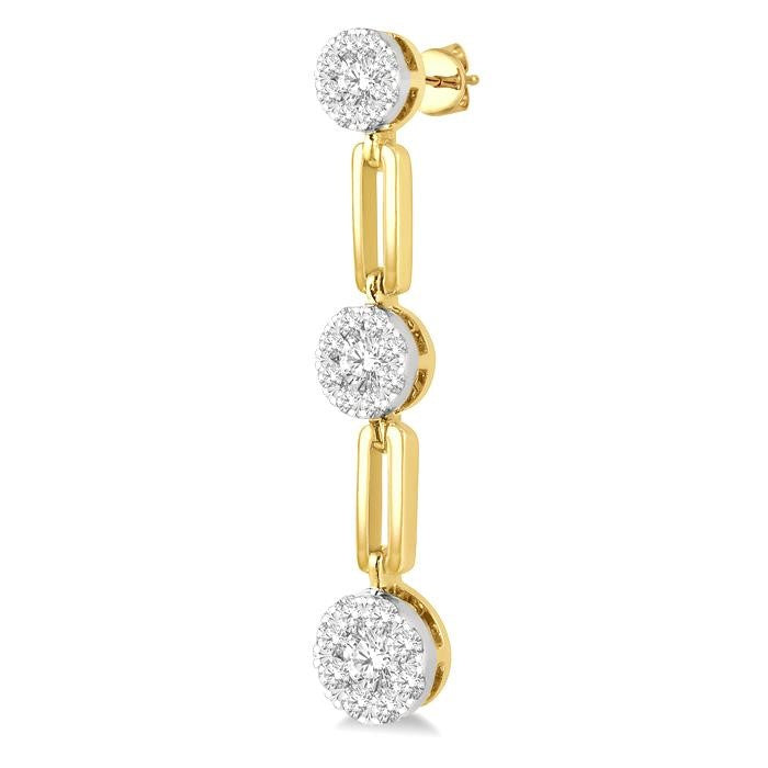 3/4 Ctw Shine Bright Round Cut Diamond Paperclip Link Earrings in 14K Yellow and White Gold