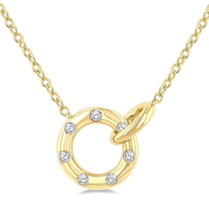 1/6 Ctw Round Cut Diamond Interlocked Mosaic Circle Fashion Petite Pendant With Chain in 10K Yellow Gold