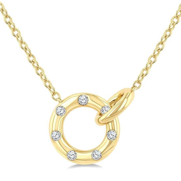 1/6 Ctw Round Cut Diamond Interlocked Mosaic Circle Fashion Petite Pendant With Chain in 10K Yellow Gold