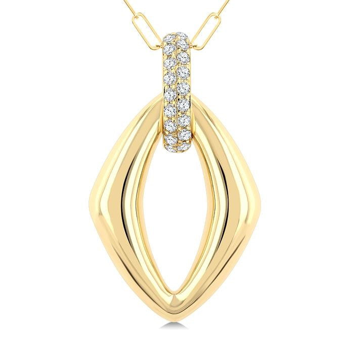 1/4 Ctw Open Window Marquise Shape Round Cut Diamond Aeris Gold Fashion Pendant With Chain in 14K Yellow Gold