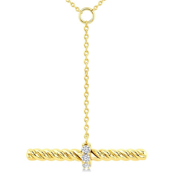 1/20 Ctw Round Cut Diamond  T-Bar Fashion Rope Necklace in 10K Yellow Gold