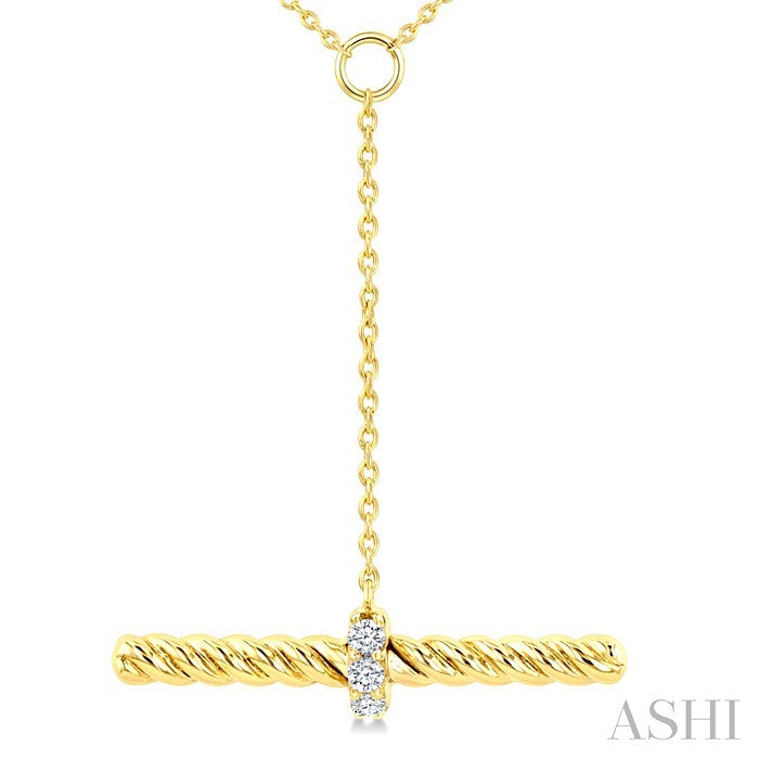 1/20 Ctw Round Cut Diamond  T-Bar Fashion Rope Necklace in 10K Yellow Gold