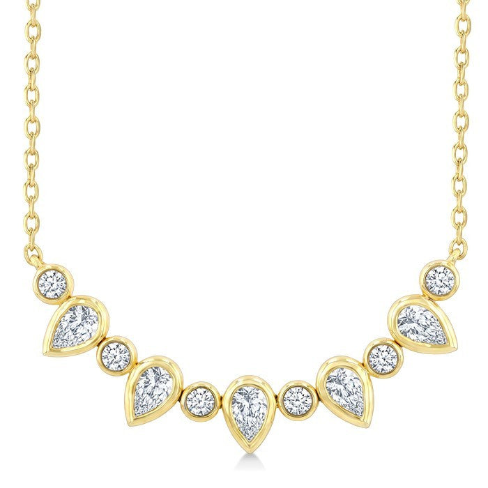 5/8 Ctw Bezel Set Pear and Round Cut Diamond Necklace in 14K Yellow Gold