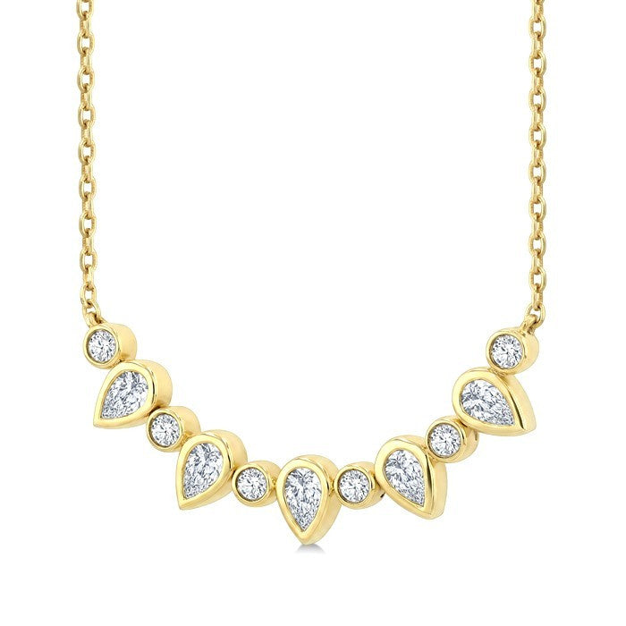 5/8 Ctw Bezel Set Pear and Round Cut Diamond Necklace in 14K Yellow Gold
