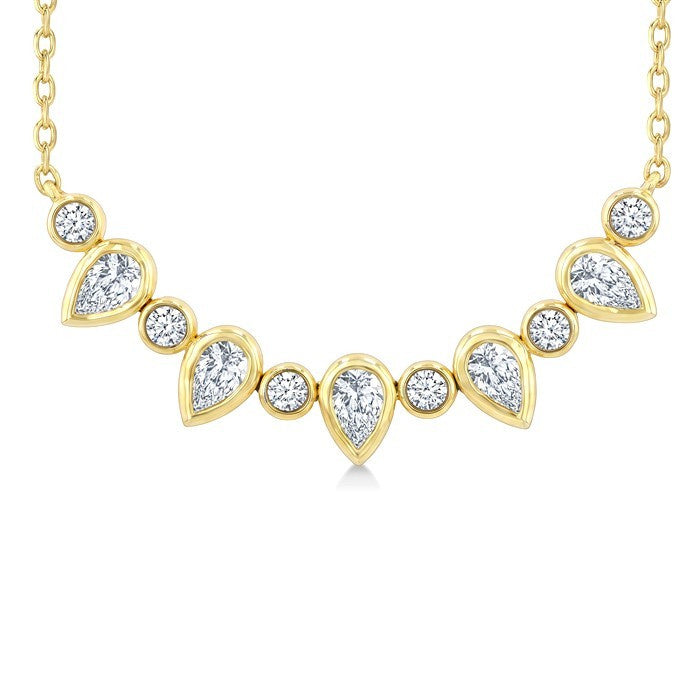 5/8 Ctw Bezel Set Pear and Round Cut Diamond Necklace in 14K Yellow Gold