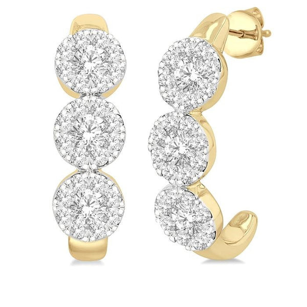 7/8 Ctw Shine Bright Round Cut Diamond Half Hoop Earrings in 14K Yellow and White Gold