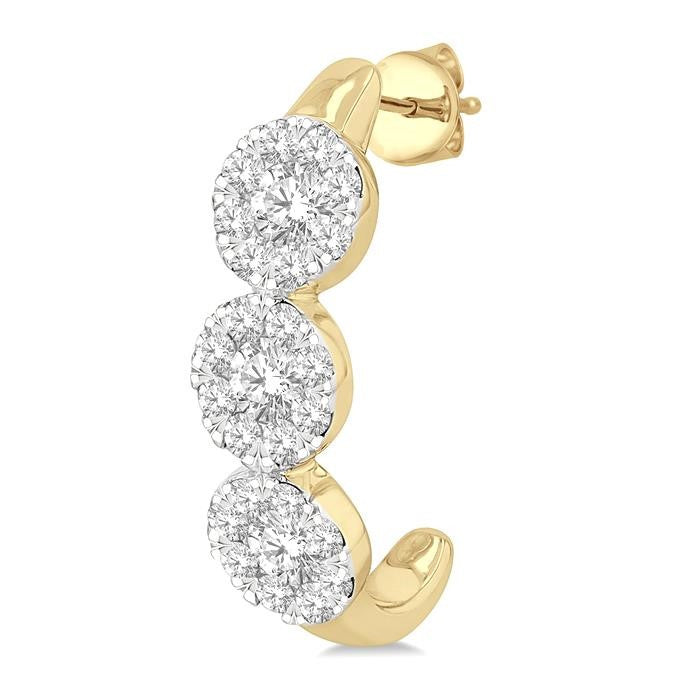 7/8 Ctw Shine Bright Round Cut Diamond Half Hoop Earrings in 14K Yellow and White Gold