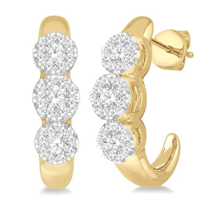 3 Stone Shine Bright Diamond Half Hoop Earrings