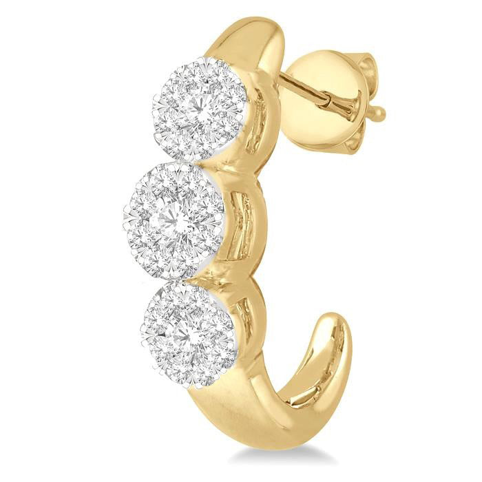 3 Stone Shine Bright Diamond Half Hoop Earrings