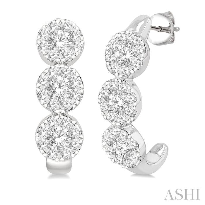 7/8 Ctw Lovebright Round Cut Diamond Half Hoop Earrings in 14K White Gold