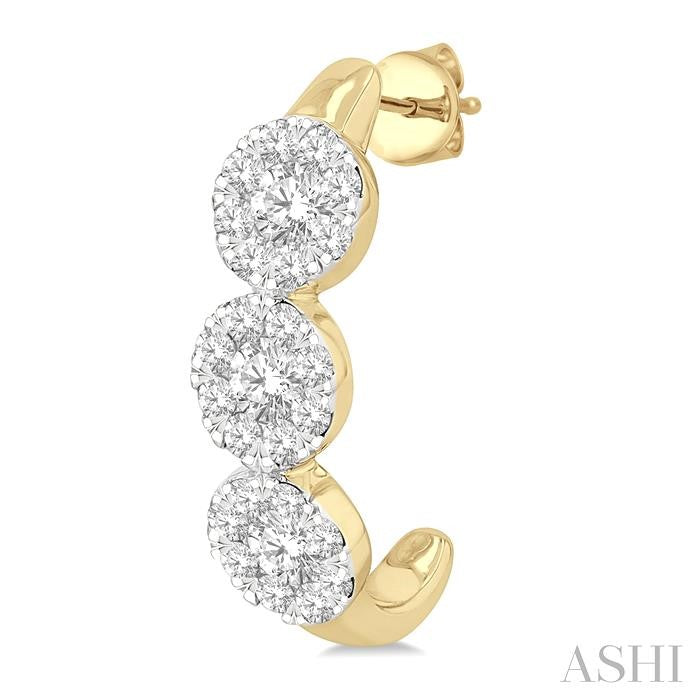 7/8 Ctw Shine Bright Round Cut Diamond Half Hoop Earrings in 14K Yellow and White Gold
