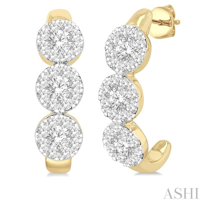 7/8 Ctw Shine Bright Round Cut Diamond Half Hoop Earrings in 14K Yellow and White Gold