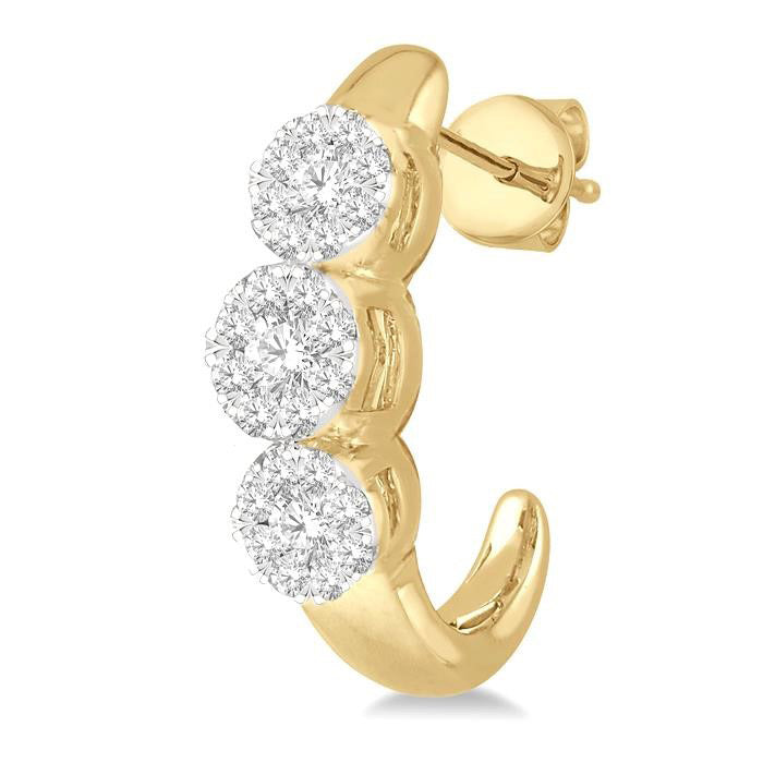 3 Stone Shine Bright Diamond Half Hoop Earrings