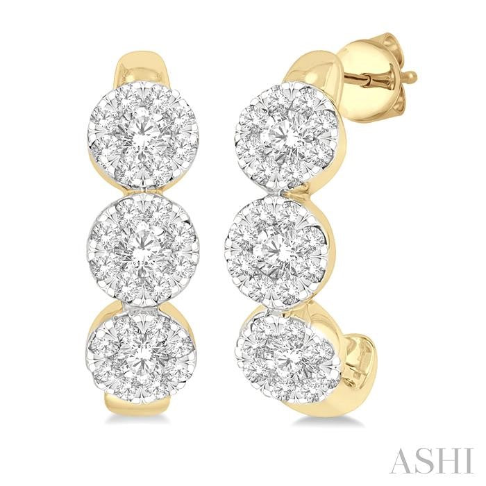 3/8 Ctw Shine Bright Round Cut Diamond Half Hoop Earrings in 14K Yellow and White Gold