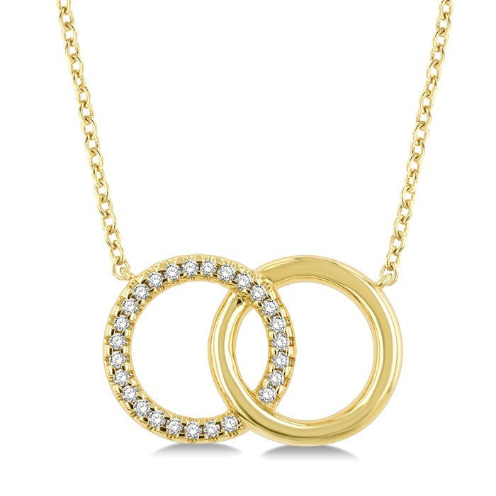 1/10 Ctw Interlocked Circle Round Cut Diamond Fashion Petite Pendant With Chain in 10K Yellow Gold