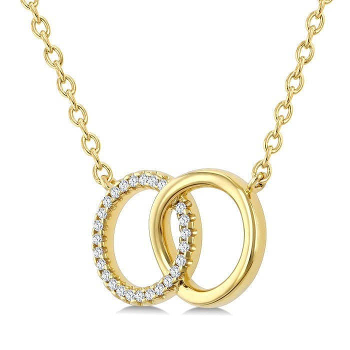 1/10 Ctw Interlocked Circle Round Cut Diamond Fashion Petite Pendant With Chain in 10K Yellow Gold