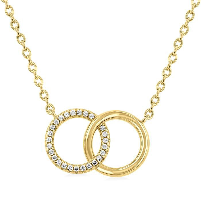 1/10 Ctw Interlocked Circle Round Cut Diamond Fashion Petite Pendant With Chain in 10K Yellow Gold