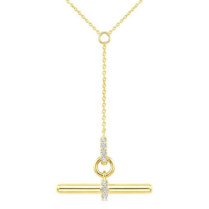 1/10 Ctw Round Cut Diamond T-Bar Fashion Necklace in 10K Yellow Gold