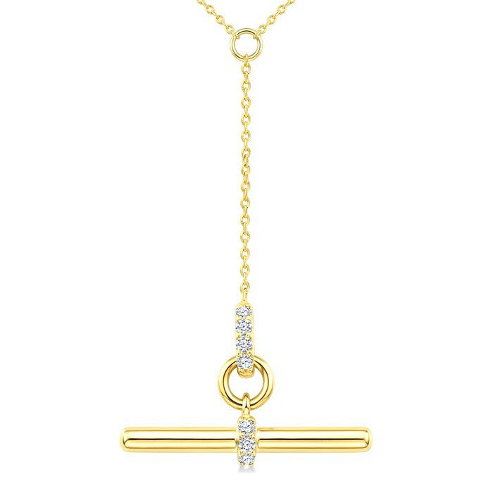 1/10 Ctw Round Cut Diamond T-Bar Fashion Necklace in 10K Yellow Gold