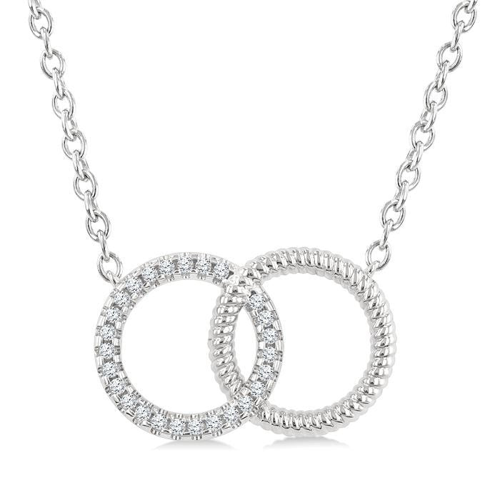 1/10 Ctw Round Cut Diamond Interlocked Circle Fashion Petite Pendant With Chain in 10K White Gold