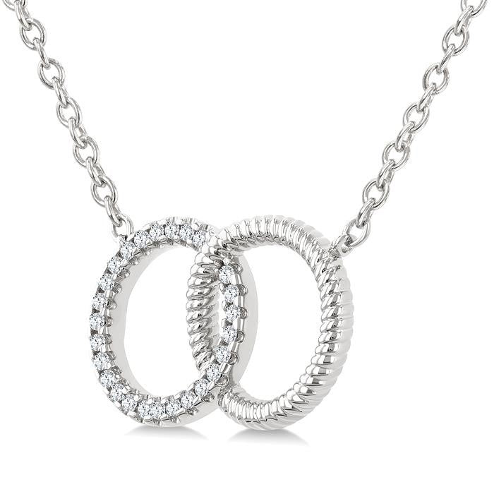 1/10 Ctw Round Cut Diamond Interlocked Circle Fashion Petite Pendant With Chain in 10K White Gold