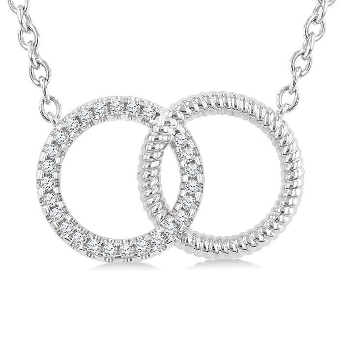 1/10 Ctw Round Cut Diamond Interlocked Circle Fashion Petite Pendant With Chain in 10K White Gold
