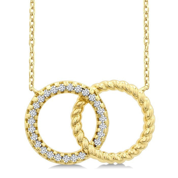 1/10 Ctw Round Cut Diamond Interlocked Circle Fashion Petite Pendant With Chain in 10K Yellow Gold