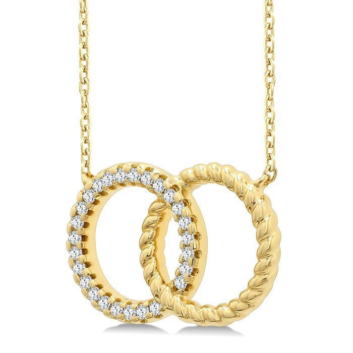 1/10 Ctw Round Cut Diamond Interlocked Circle Fashion Petite Pendant With Chain in 10K Yellow Gold