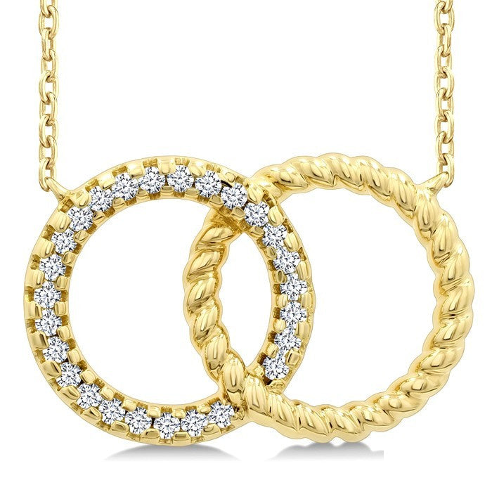 1/10 Ctw Round Cut Diamond Interlocked Circle Fashion Petite Pendant With Chain in 10K Yellow Gold