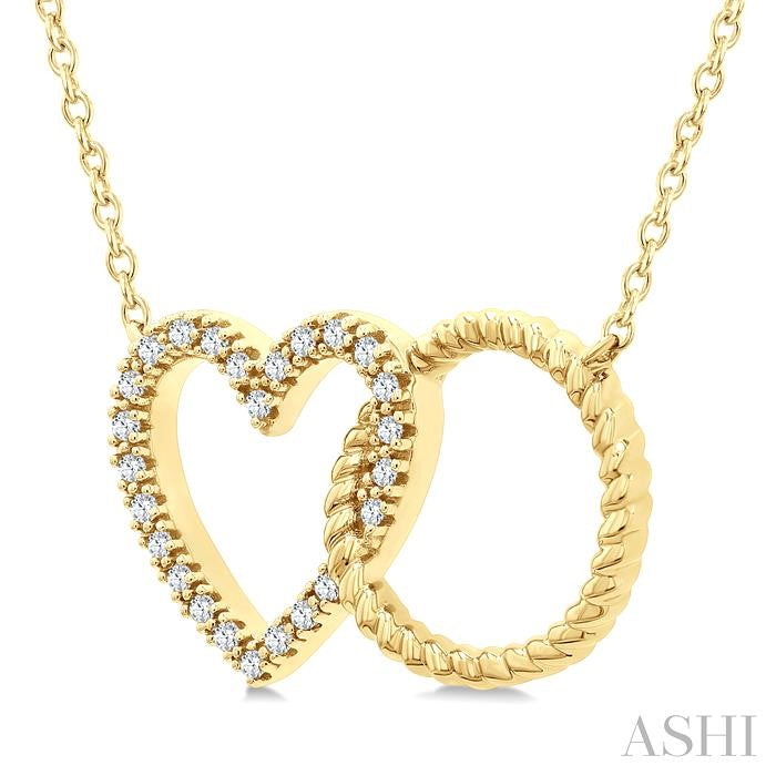 1/10 Ctw Round Cut Diamond Interlocked Heart Fashion Petite Pendant With Chain in 10K Yellow Gold