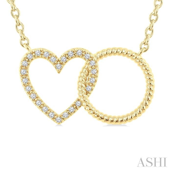 1/10 Ctw Round Cut Diamond Interlocked Heart Fashion Petite Pendant With Chain in 10K Yellow Gold